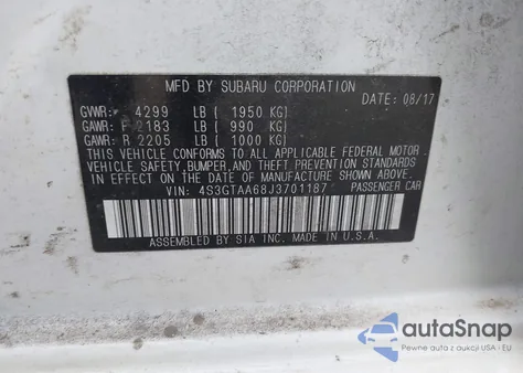 2018 Subaru Impreza 2.0I z USA, uszkodzony, nr VIN 4S3GTAA68J3701187